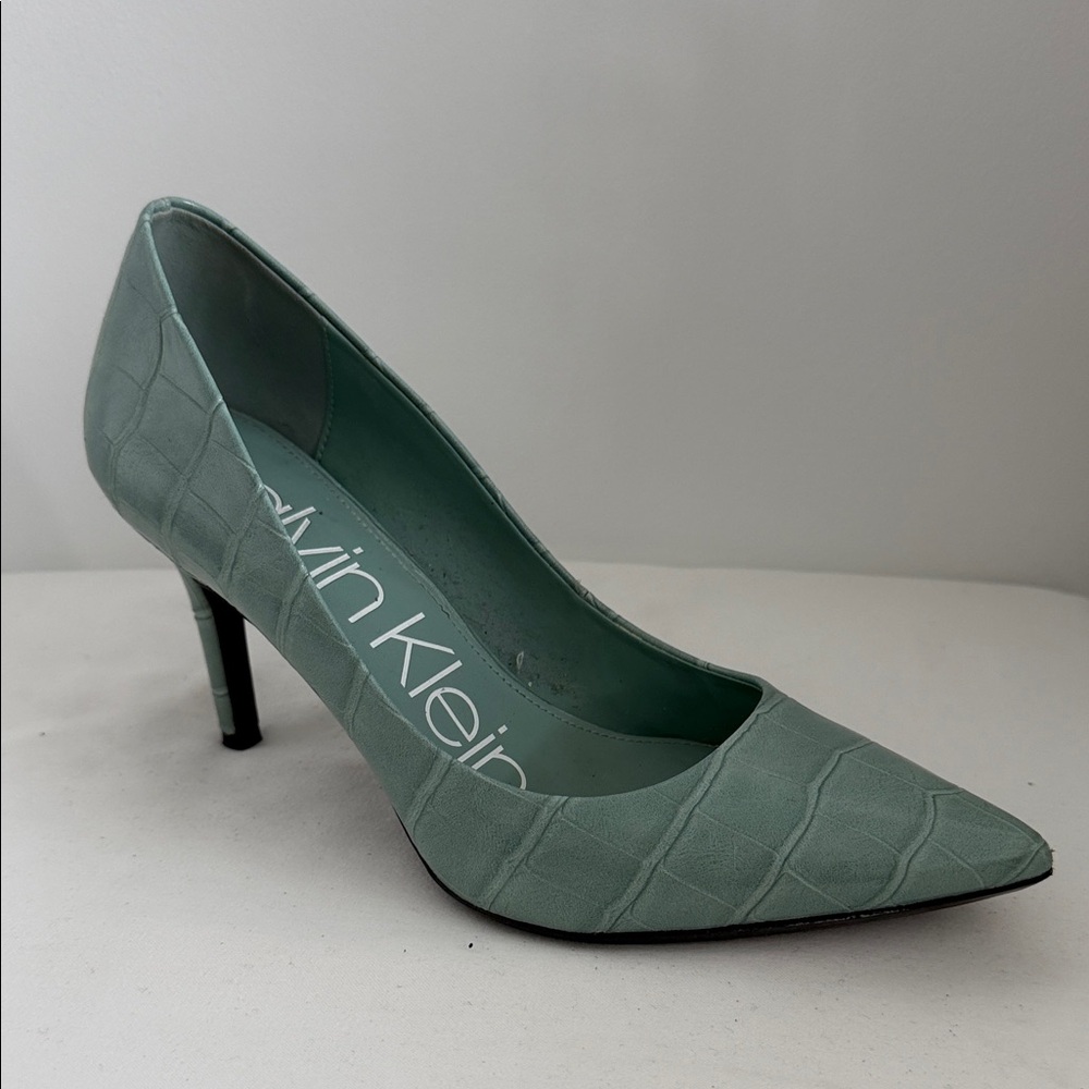 Calvin Klein Sage Green Croc-Embossed Heels